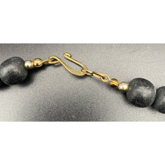 Vtg Lee Sands Necklace Earrings Mother of Pearl White Cat Face Black Wood Beads - Picture 14 of 14